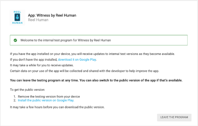 Google sign-in screen for Witness POC